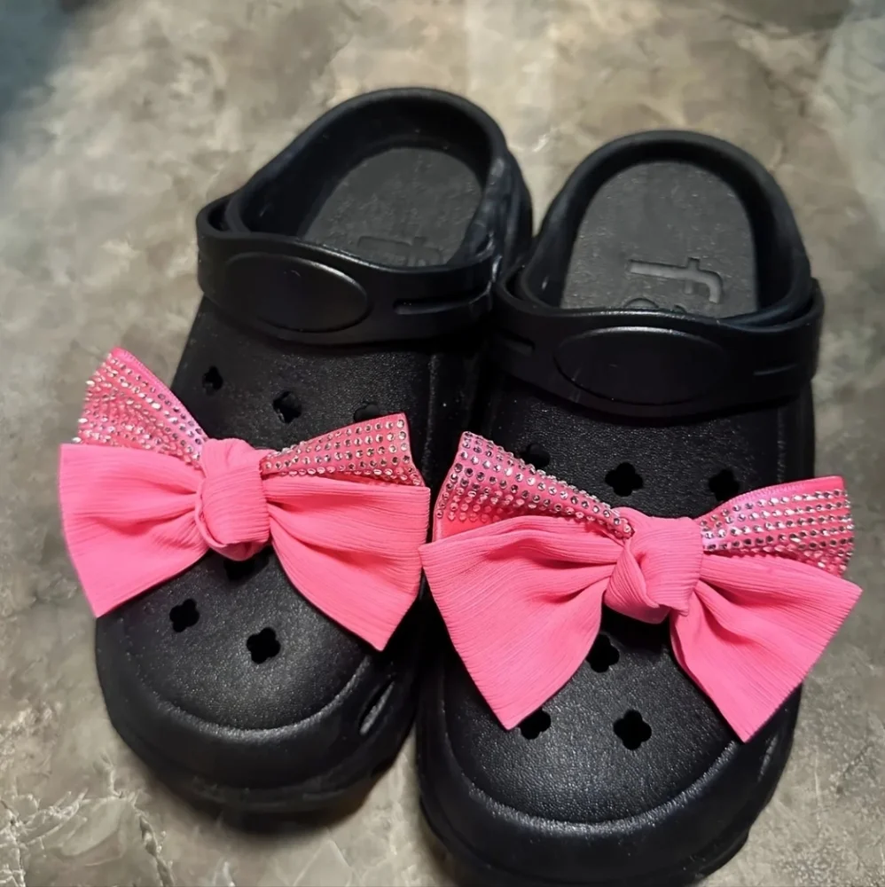 NWT! Bling Pink Bow Charm Accessories For Crocs 2pc